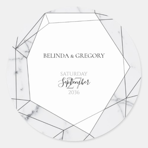 Elegant Geometric Marble Wedding Classic Round Sticker
