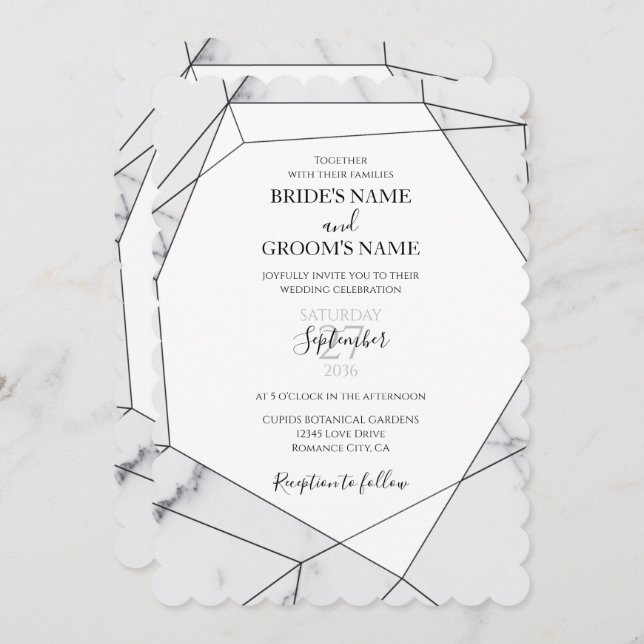 Elegant Geometric Marble Wedding Invitations (Front/Back)