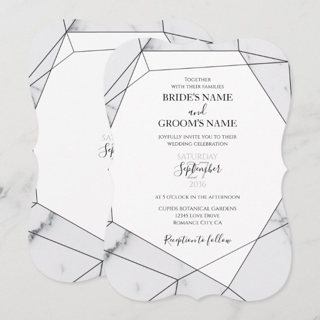 Elegant Geometric Marble Wedding Invitations (Front/Back)