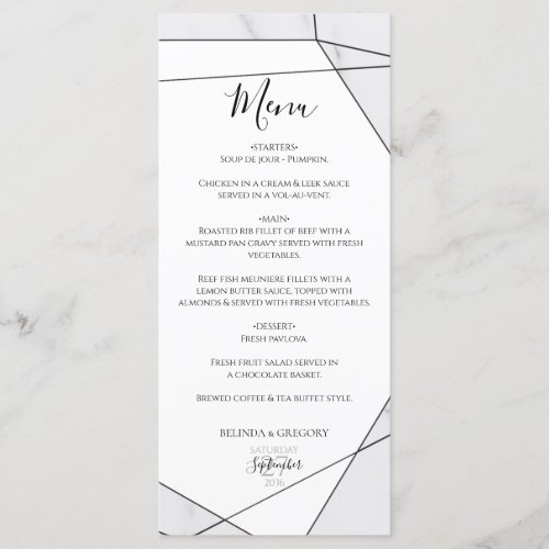 Elegant Geometric Marble Wedding Menu