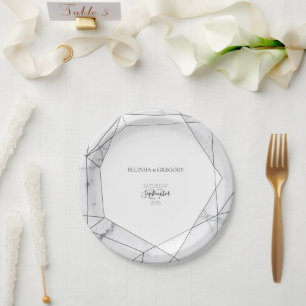 Elegant Geometric Marble Wedding Paper Plates