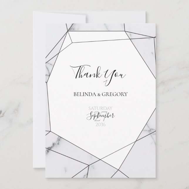 Elegant Geometric Marble Wedding Thank You Card (Front)