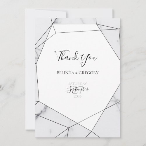 Elegant Geometric Marble Wedding Thank You Card