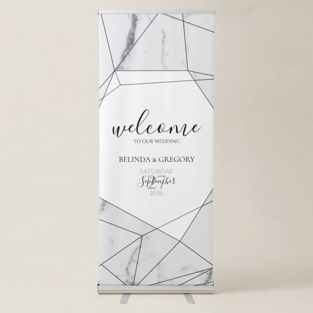 Elegant Geometric Marble Wedding Welcome Sign (Front)