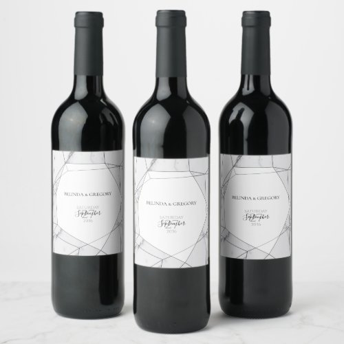 Elegant Geometric Marble Wedding  Wine Label