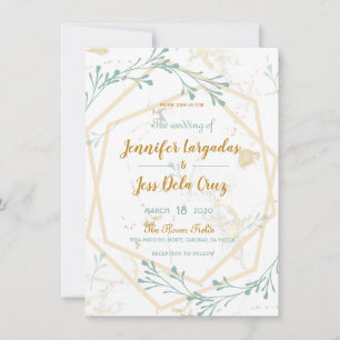 Elegant Geometric Mint-Gold Wedding Invitation