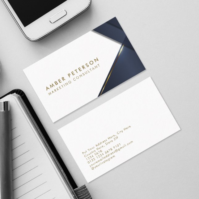 Elegant Geometric | Modern Gold Line Professional Business Card (Front and back)