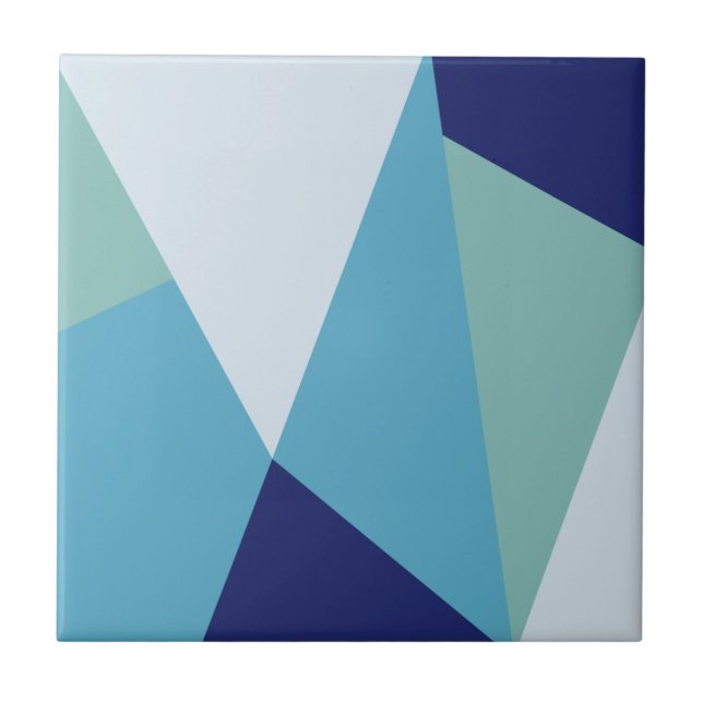 Elegant geometric navy blue and sea green pastel ceramic tile (Front)