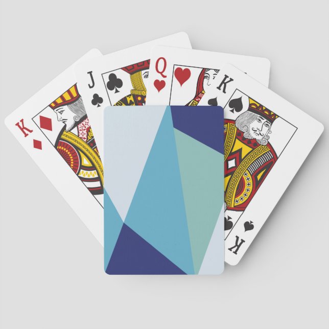 Elegant geometric navy blue and sea green pastel poker cards (Back)