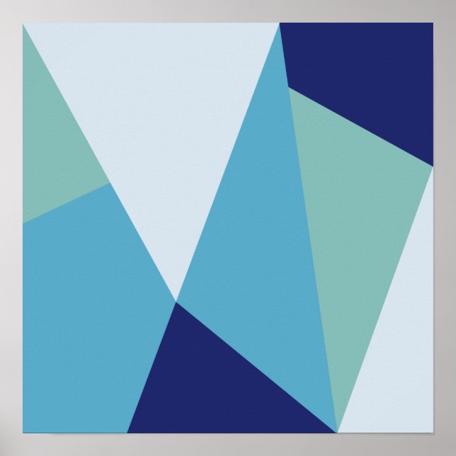 Elegant geometric navy blue and sea green pastel poster (Front)