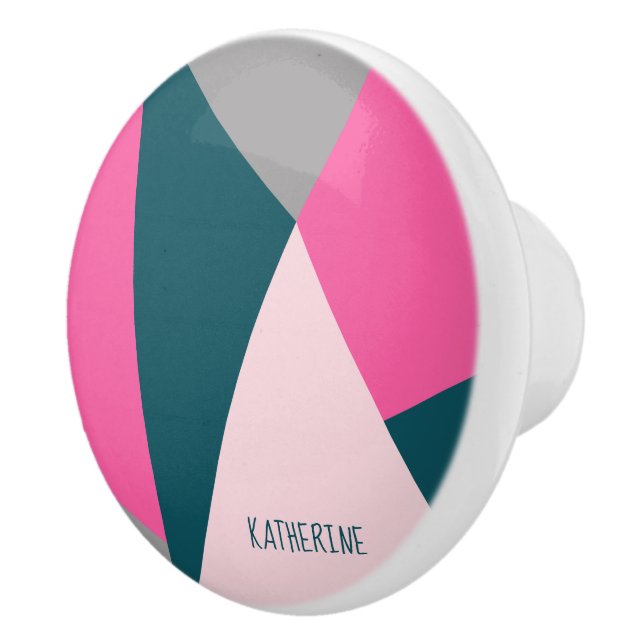 Elegant geometric pastel hot pink emerald green ceramic knob (Right)