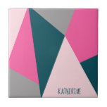 Elegant geometric pastel hot pink emerald green ceramic tile<br><div class="desc">Modern geometric design in pink, grey and green colors.</div>