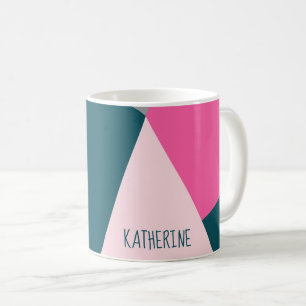 Elegant geometric pastel hot pink emerald green coffee mug