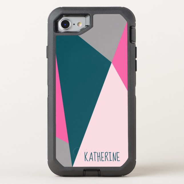 Elegant geometric pastel hot pink emerald green otterbox iPhone case (Back)