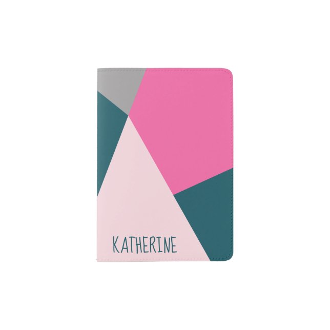 Elegant geometric pastel hot pink emerald green passport holder (Front)
