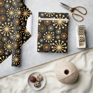 Elegant geometric pattern black and gold wrapping paper