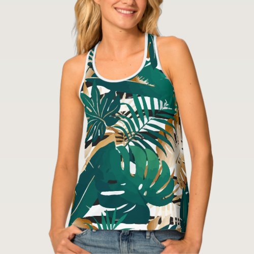 Elegant Geometric Pattern Foliage Tank Top