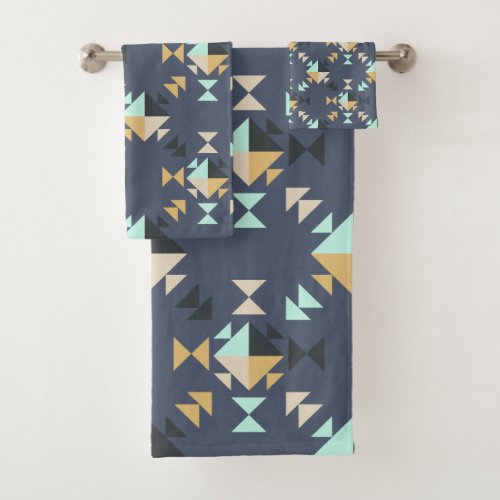 Elegant Geometric Pattern in Mint Gold and Black Bath Towel Set