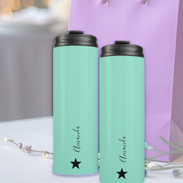 Elegant Geometric Pattern On White, Touch Of Mint  Thermal Tumbler (Creator Uploaded)