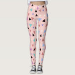 Elegant geometric pattern pink purple mint black leggings<br><div class="desc">Modern and colorful geometric design featuring triangles pattern and blush pink background.</div>