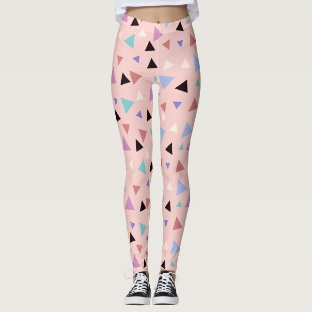 Elegant geometric pattern pink purple mint black leggings (Front)