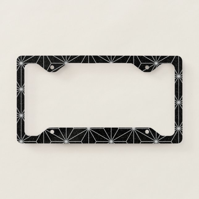 Elegant Geometric Pattern -Silver & Black- License Plate Frame (Front)