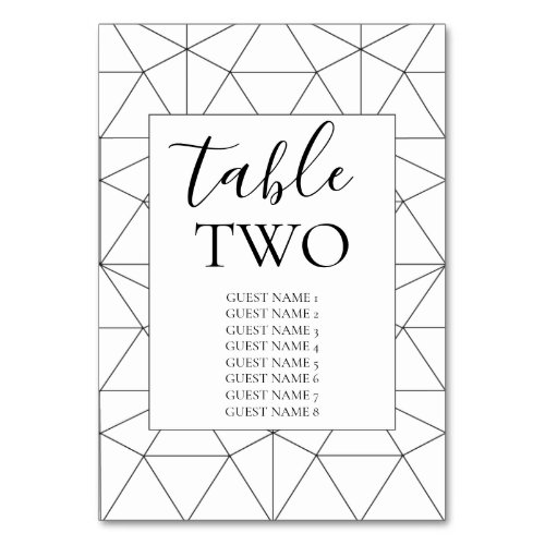 Elegant Geometric Pattern Wedding Guest Names Table Number