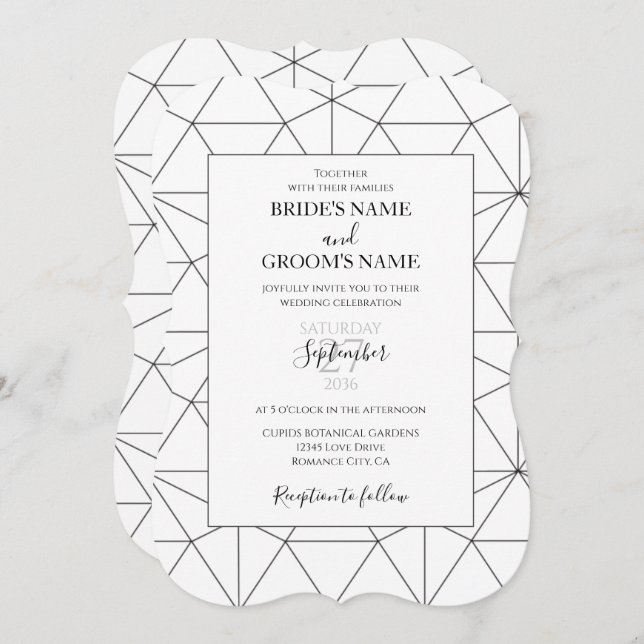 Elegant Geometric Pattern Wedding Invitations (Front/Back)