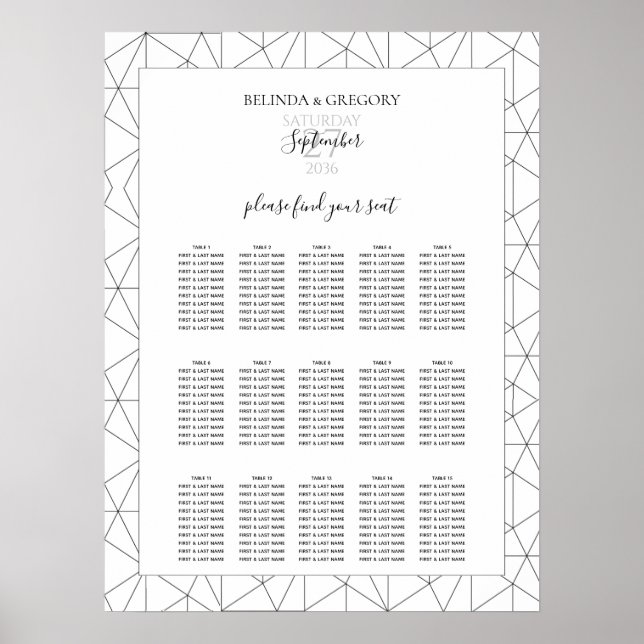Elegant Geometric Pattern Wedding Seating Chart (Front)