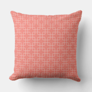 Elegant Geometric Pattern with Coral Pink Back Throw Pillow