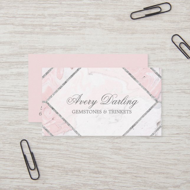 Elegant Geometric Pink & Gray Marble Professional Business Card (Front/Back In Situ)