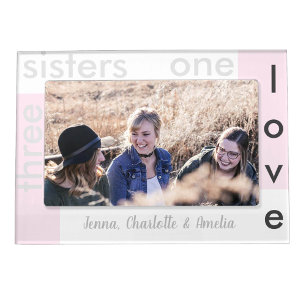 Elegant Geometric Pink Grey Calligraphy Sisters Magnetic Frame