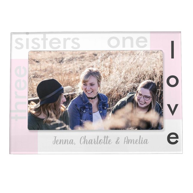 Elegant Geometric Pink Grey Calligraphy Sisters Magnetic Frame (Creator Uploaded)