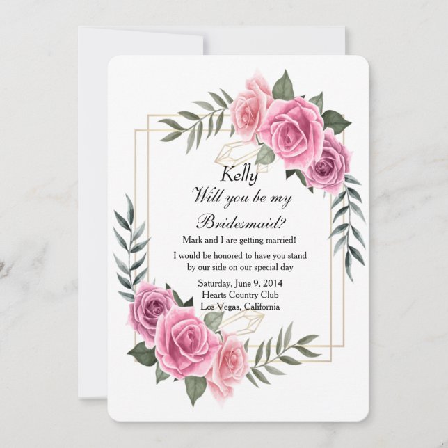 Elegant Geometric Pink Rose Bridesmaid Invitation (Front)