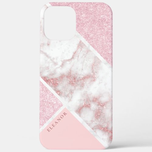 Elegant geometric pink rose gold glitter marble iPhone 12 pro max case