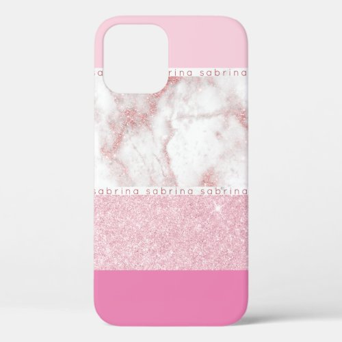 Elegant geometric pink rose gold glitter marble iPhone 12 case