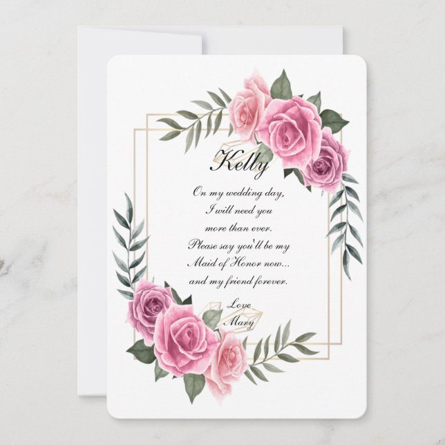 Elegant Geometric Pink Rose Maid Of Honor Invitation (Front)