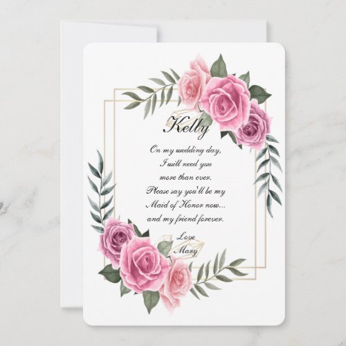 Elegant Geometric Pink Rose Maid Of Honor Invitation