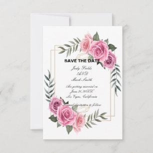 Elegant Geometric Pink Rose Save The Date Card