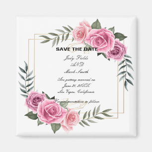 Elegant Geometric Pink Rose Save The Date Magnet