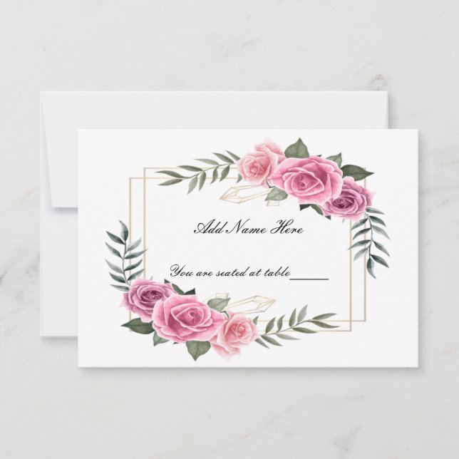 Elegant Geometric Pink Rose Table Place Card (Front)