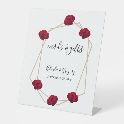 Elegant Geometric Red Rose Wedding Cards  Gifts  Pedestal Sign