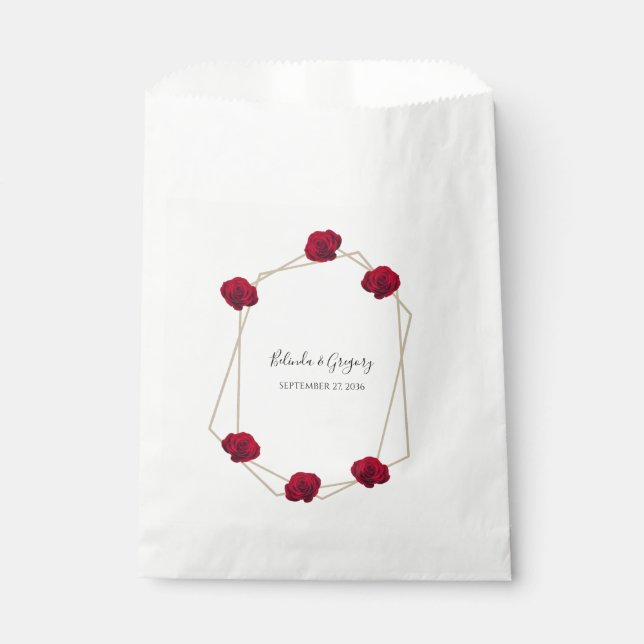 Elegant Geometric Red Rose Wedding Favor Bag (Front)