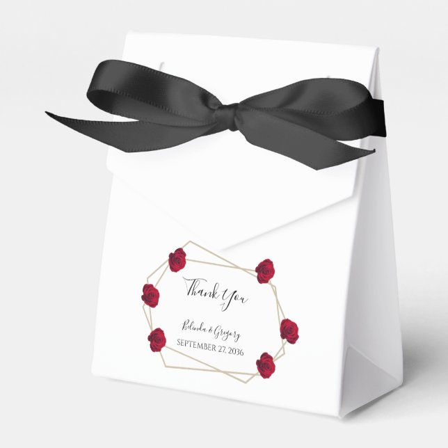 Elegant Geometric Red Rose Wedding Favor Boxes (Front Side)
