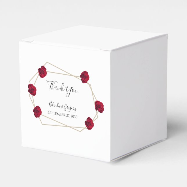 Elegant Geometric Red Rose Wedding  Favor Boxes (Front Side)