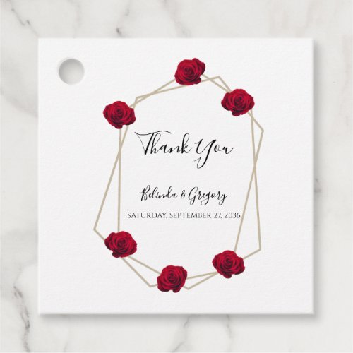 Elegant Geometric Red Rose Wedding Gift Favor Tags