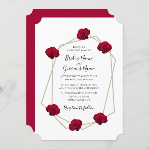 Elegant Geometric Red Rose Wedding Invitations