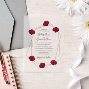 Elegant Geometric Red Rose Wedding Invitations