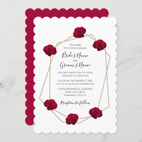 Elegant Geometric Red Rose Wedding Invitations