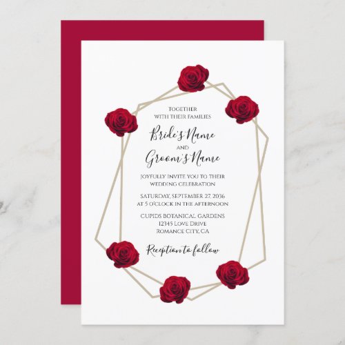Elegant Geometric Red Rose Wedding Invitations